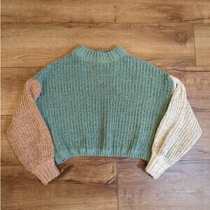 MM by My Michelle Boho Turtleneck Crop Knit Sweater Women Medium Balloon Sleeve